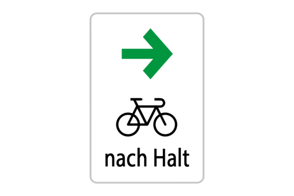 Fahrradsymbol mit grünem Pfeil nach rechts