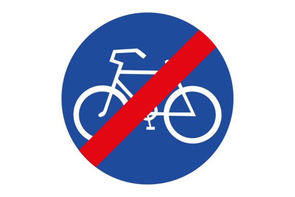 Rundes blaues Schild mit einem Fahrrad, rot durchgestrichen