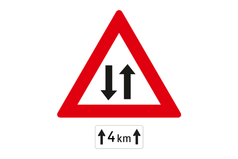 Verkehrszeichen Gegenverkehr auf engen Straßenabschnitten