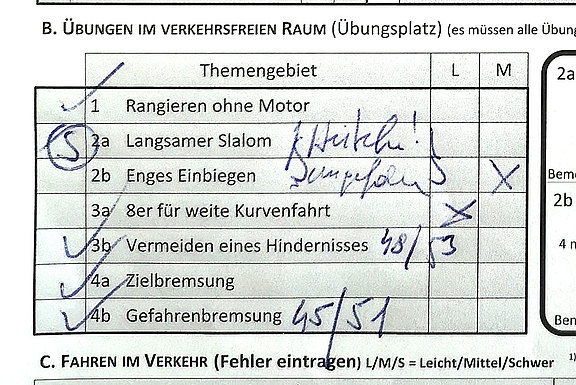 Markierte Fehler im Prüfungsprotokoll